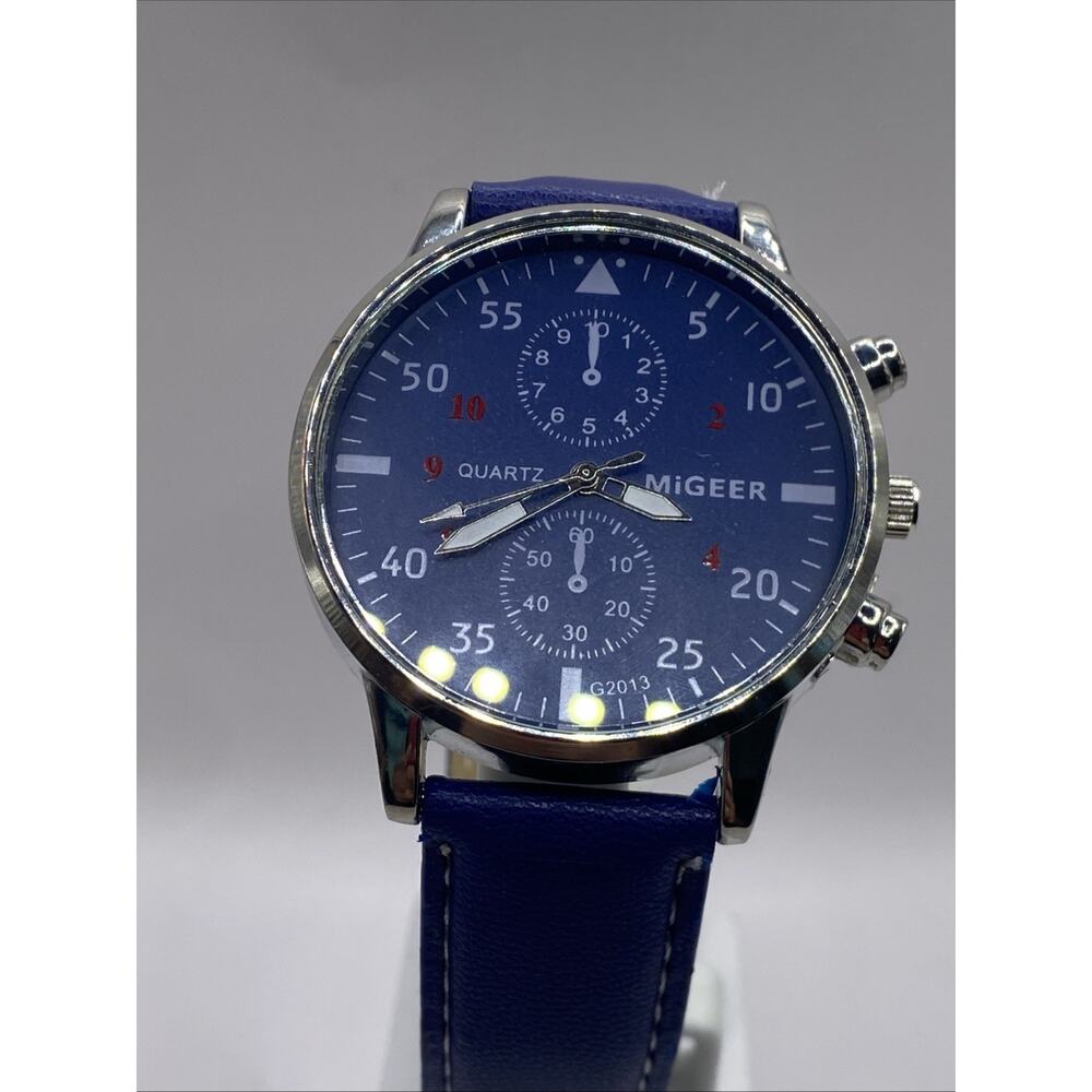 Migeer Mens Blue Silver Tone Quartz Watch New Battery